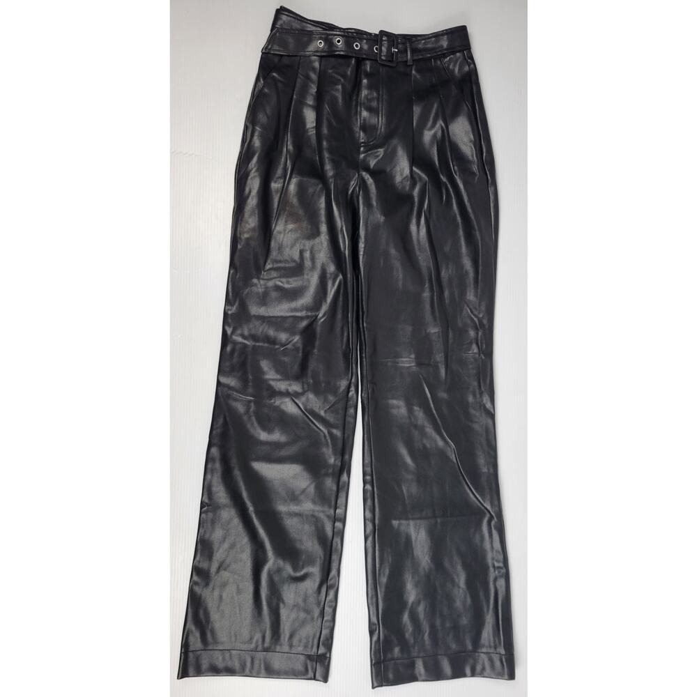 NWT 7 For All Mankind Faux Leather Wide Leg Black Emo Goth Pants Womens Small‎